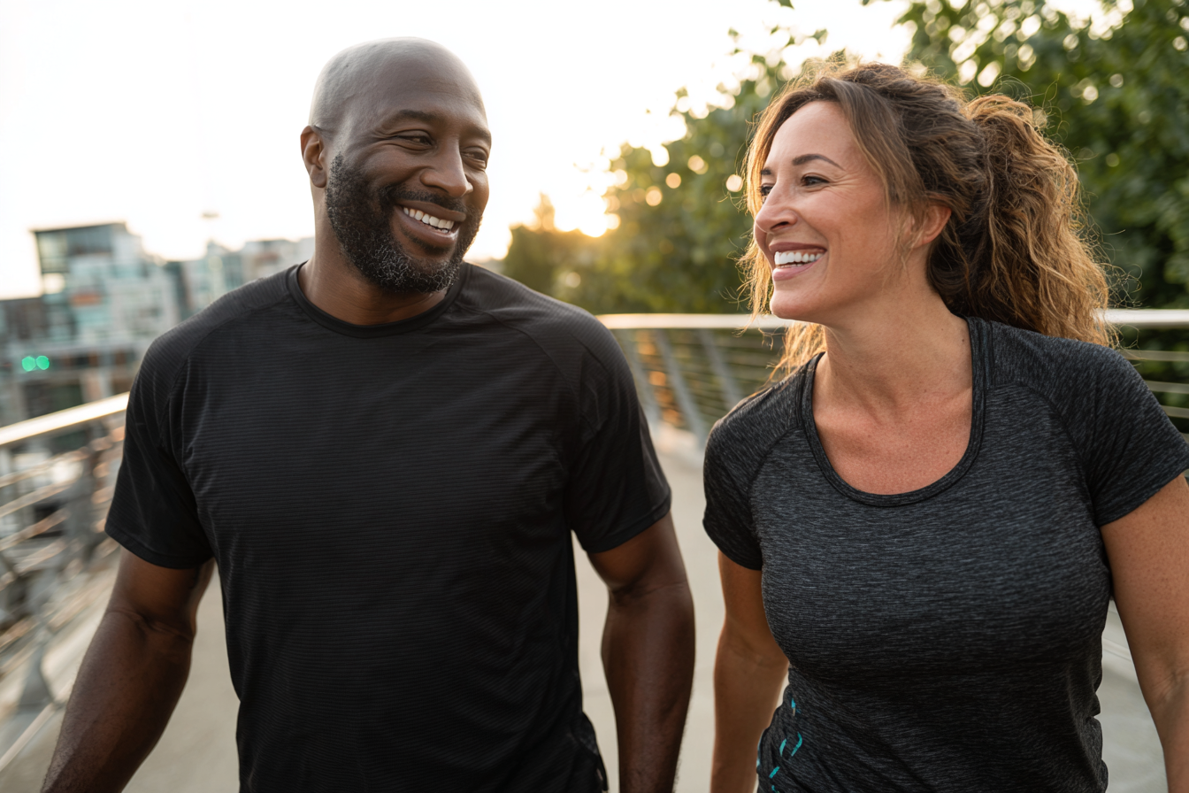 Different people moving and exercising outdoors